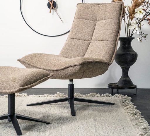 Fauteuil Marcus met voetenbankje beige