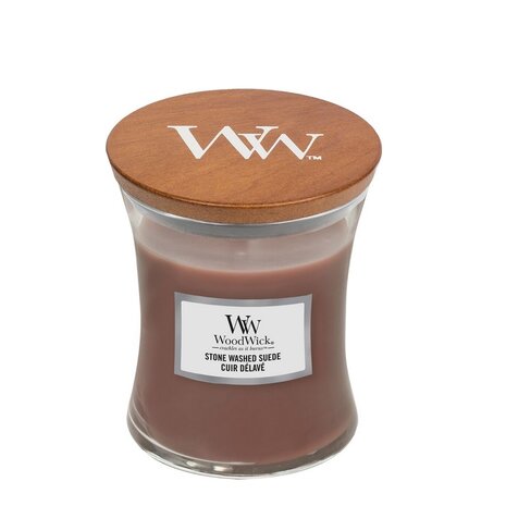 WoodWick kaars medium Stone washed suede