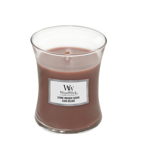 WoodWick kaars medium Stone washed suede