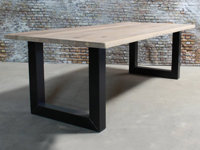 Goede Eiken eettafel boomschorsrand met metalen onderstel (budget US-84